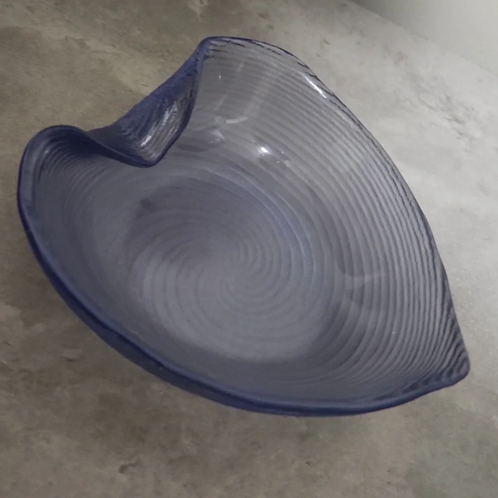 Vintage Laslo For Mikasa Japan Bluish Glass Dish Swirl Ridged Frosted Exterior